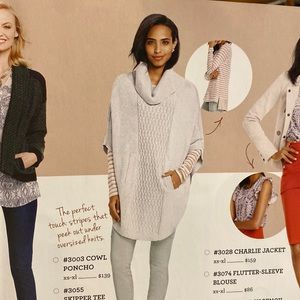 CAbi #3003  Gray Cowl Poncho-pull Over- Sweater, MD